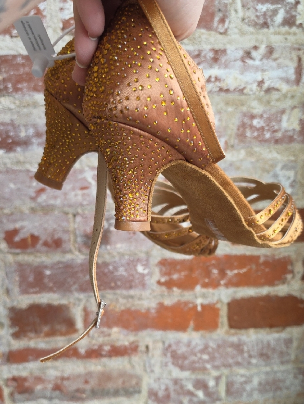 Strappy Metallic Copper Dance Heels with Rhinestone Accents - Picture 3 of 8